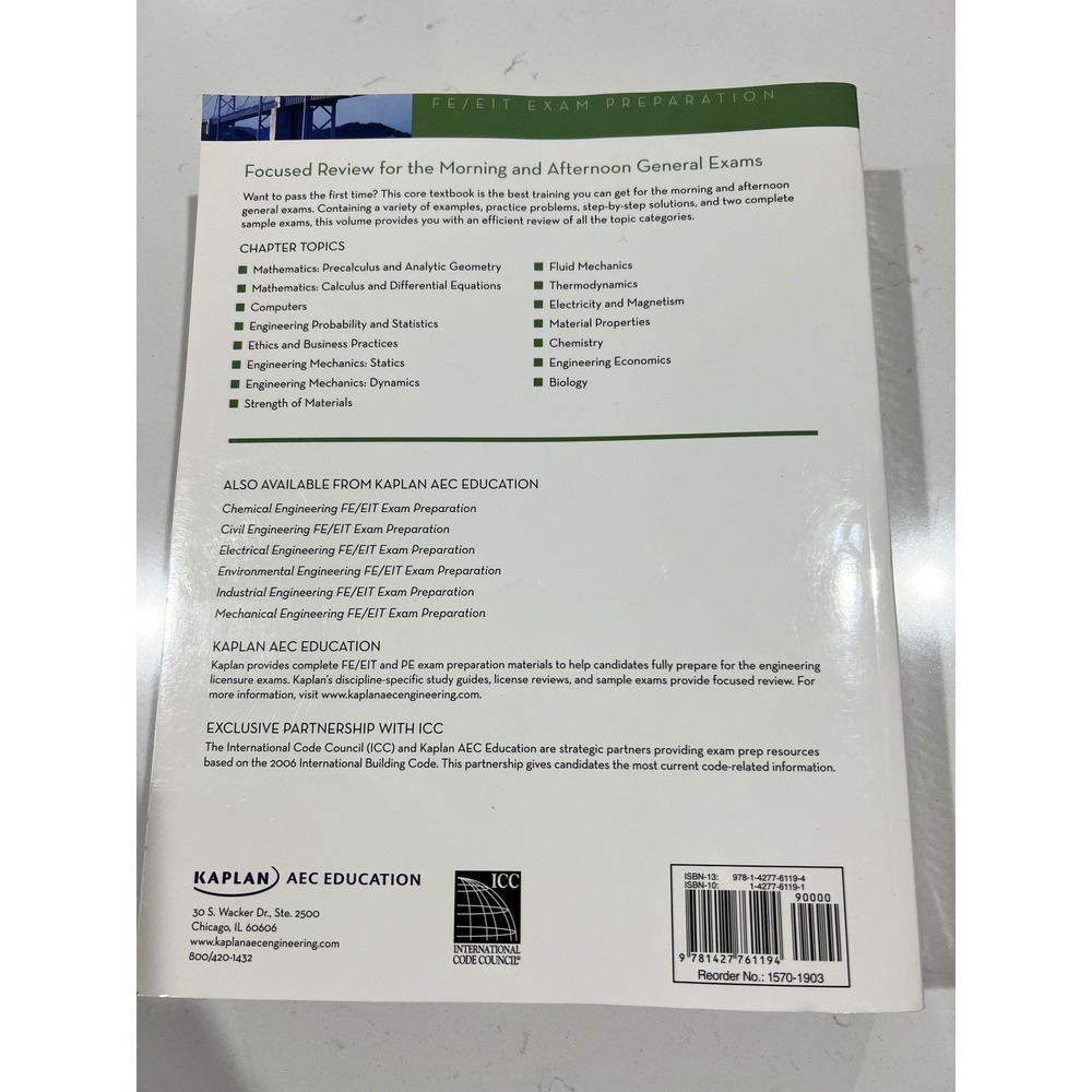 Fundamentals of Engineering FE/EIT Exam Preparation 18th Edition Kaplan Textbook - Picture 4 of 6